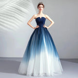Strapless Ombre A Line Tulle Prom Dress Long Formal Dresses PFP1608