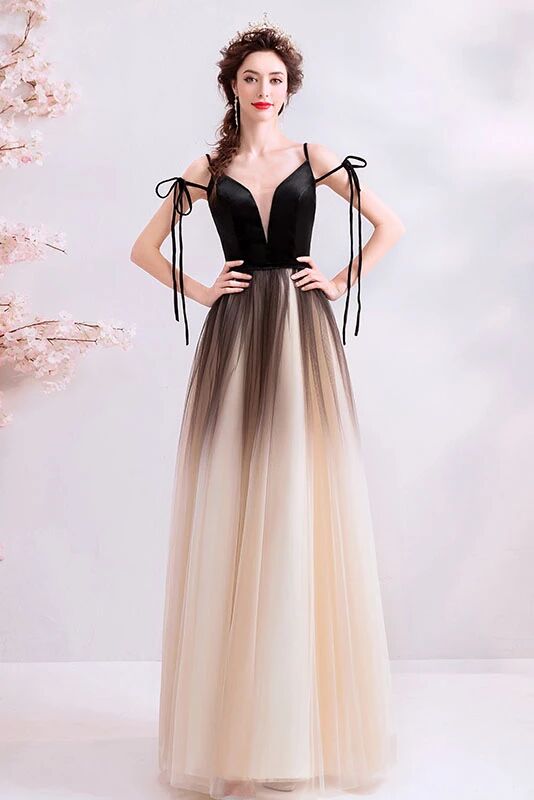 A Line Spaghetti Straps Tulle Long Prom Dress, Charming Evening Dresses PFP1612