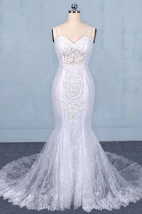 Mermaid Spaghetti Straps Lace Wedding Dress, Fashion Long Bridal Dresses PFW0423