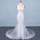 Mermaid Spaghetti Straps Lace Wedding Dress, Fashion Long Bridal Dresses PFW0423