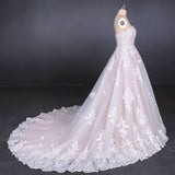 A Line Strapless Lace Appliques Wedding Dress, Cheap Bridal Dresses PFW0424