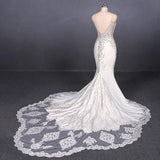 Mermaid Spaghetti Straps Beading Wedding Dress, Elegant Appliques Bridal Dresses PFW0425