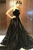Unique A Line Black Strapless Long Prom Dresses With Beading PFP0071