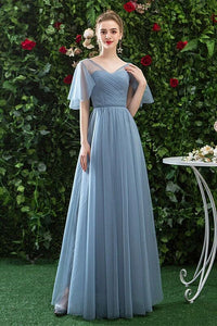A Line V Neck CHiffon Blue Cheap Prom Dress, Long Bridesmaid Dresses PFP1624