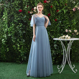 A Line V Neck CHiffon Blue Cheap Prom Dress, Long Bridesmaid Dresses PFP1624