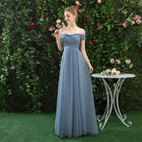 A Line Off the Shoulder Chiffon Blue Prom Dress, Long Bridesmaid Dresses PFP1623