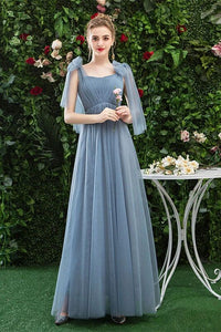 A Line Chiffon Blue Cheap Prom Dress, Long Bridesmaid Dresses PFP1625