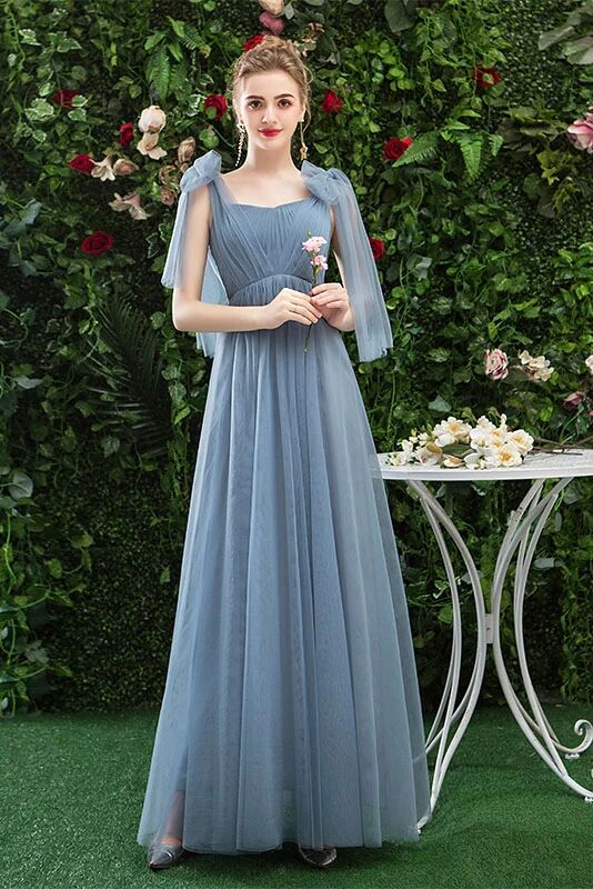 A Line Chiffon Blue Cheap Prom Dress, Long Bridesmaid Dresses PFP1625
