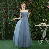 A Line CHiffon Blue Off the Shoulder Prom Dress, Long Bridesmaid Dresses PFP1627