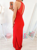 Mermaid Crew Open Back Floor-Length Red Prom Dress with Keyhole PFP1631