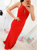 Mermaid Crew Open Back Floor-Length Red Prom Dress with Keyhole PFP1631
