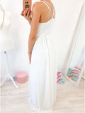 A-Line Crew Floor-Length White Chiffon Prom Dress with Pearls PFP1633