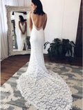 Mermaid V-Neck Backless Court Train Lace Wedding Dress with Split PFW0432