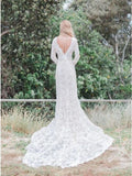 Mermaid V-Neck Backless Long Sleeves Lace Elegant Wedding Dress PFW0435