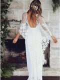 Sheath V-Neck Backless Wraps Lace Beach Wedding Dress with Split PFW0436