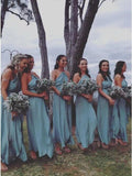 A-Line Cross Neck Backless Ankle-Length Blue Keyhole Chiffon Bridesmaid Dress PFB0133