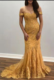 Trumpet/Mermaid Off-the-shoulder Lace Appliques Long Prom Dresses Evening Dresses PFP1647
