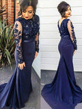 Trumpet/Mermaid Lace Appliques Blue Long Sleeves Plus Size Dresses PFP0076