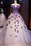 Butterfly Cap Sleeves Long Ball Gown Prom Dress Cheap Evening Dresses PFP1654