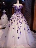 Butterfly Cap Sleeves Long Ball Gown Prom Dress Cheap Evening Dresses PFP1654