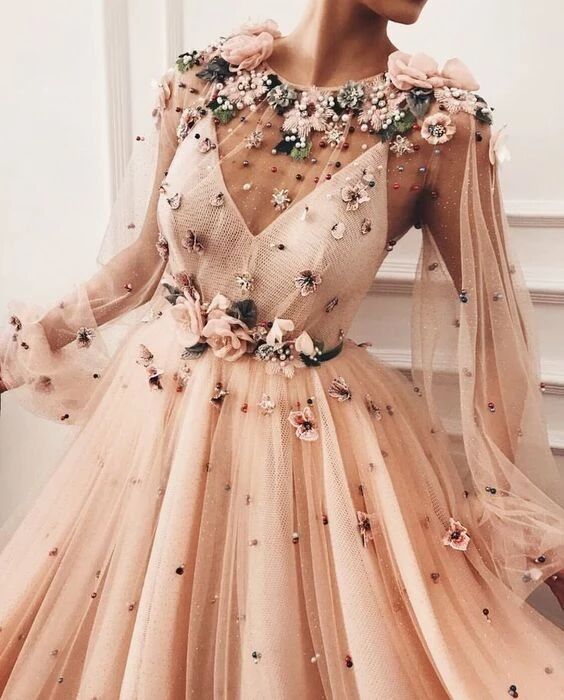 strapless open back dress A line Long Sleeves Prom Dresses 3D Flowers Prom Dress Formal Evening –  Promfast