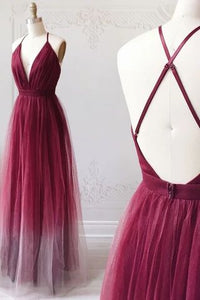 A-line Spaghetti Straps Ombre Long Tulle Prom Dresses Party Dresses PFP1673