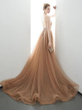 A-line Spaghetti Straps Tulle Long Lace Appliques Prom Dresses Formal Evening Dress PFP1678