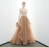 A-line Spaghetti Straps Tulle Long Lace Appliques Prom Dresses Formal Evening Dress PFP1678