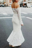 Mermaid Off-the-Shoulder Long Sleeves High Low Lace Beach Wedding Dress PFW0445