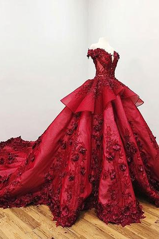 Charming Red Ball Appliques Gown Prom Dress With Beads, Quinceanera Dresses PFP0084