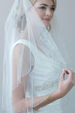 2 Layers Beaded Wedding Veil with Blusher Fingertip
