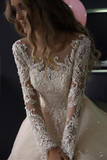 Promfast Long sleeve wedding dress Open back Sequins tulle A line wedding dress PFW0468
