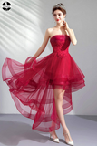 Promfast Full Fashion Tube Lace A Line Dress, Red Prom Dress, Evening Dresses PFP1996