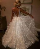 Charming Backless Sequined A Line Long Prom Dresses,Formal Women Dress PFP0003