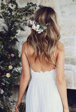 Beautiful A Line Lace Long White Spaghetti Straps Beach/Coast Wedding Dress PFW0232
