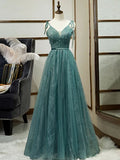 Spaghetti Straps Tulle Modest A Line Evening Dress Long Prom Dress PFP1681