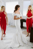 Sheath Cowl Neck Hi-Low Red Simple Bridesmaid Dress with Ruched PFB0147