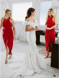 Sheath Cowl Neck Hi-Low Red Simple Bridesmaid Dress with Ruched PFB0147