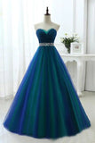 Contrast Colored Sweetheart Rhinestones Beading Sash A Line Long Prom Dresses PFP1689