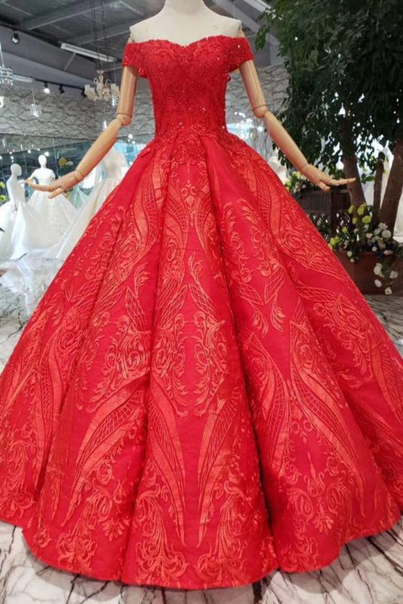 Red Quinceanera Dresses Off The Shoulder Lace Up Back Appliques Beads
