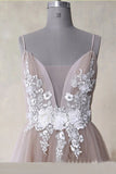 Spaghetti Straps Appliques Tulle A Line Long Prom Dress Formal Evening Dresses PFP1697
