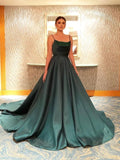 A-line Spaghetti Straps Dark Green Long Prom Dresses Evening Dress PFP1704