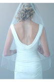 2 Layers Beaded Wedding Veil with Blusher Fingertip PFWV0016
