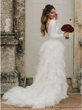 A-Line Bateau Long Sleeves Ruffles Tulle Elegant Wedding Dress PFW0451