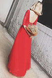 Red Bateau Floor-length Appliques Half Sleeves Long Prom Dress Evening Dress PFP1715