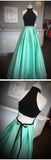 High Neck Two Piece Black And Mint Green Beads Long Prom Dress PFP0090