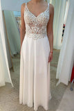 Ivory Chiffon See Through A Line V Neck Prom Dresses With Beading PFP1748
