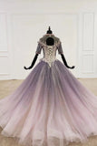 Sparkly Ball Gown Half Sleeves Ombre Quinceanera Dresses with Flowers PFP1763
