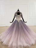 Sparkly Ball Gown Half Sleeves Ombre Quinceanera Dresses with Flowers PFP1763