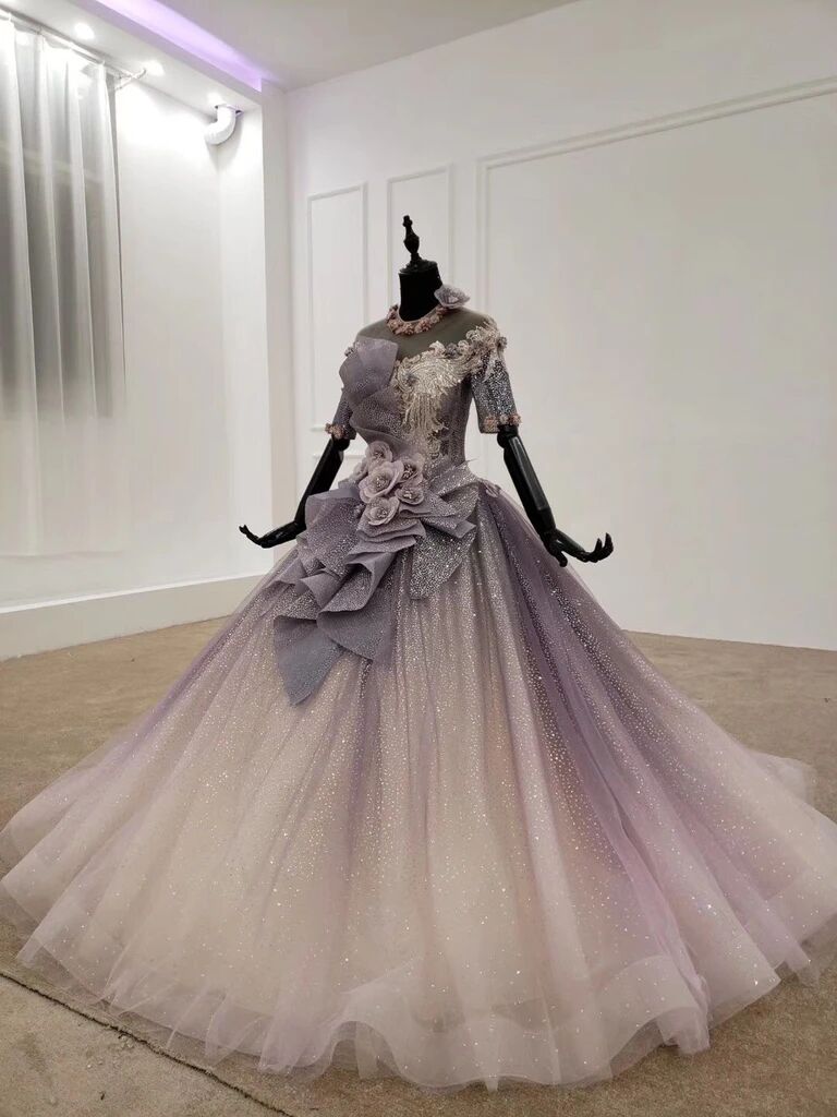 purple ombre quinceanera dress Glitter Long Ball Gown Quinceanera Dress